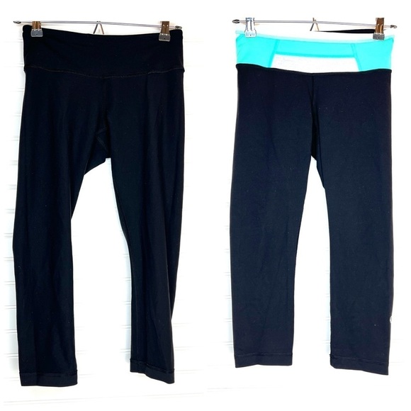 Lululemon Crop Leggings Cropped Womens Size 4 Black Reversible - Picture 1 of 12